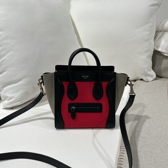 Celine Handbags - Celine mini nano luggage tote bag magenta black and grey